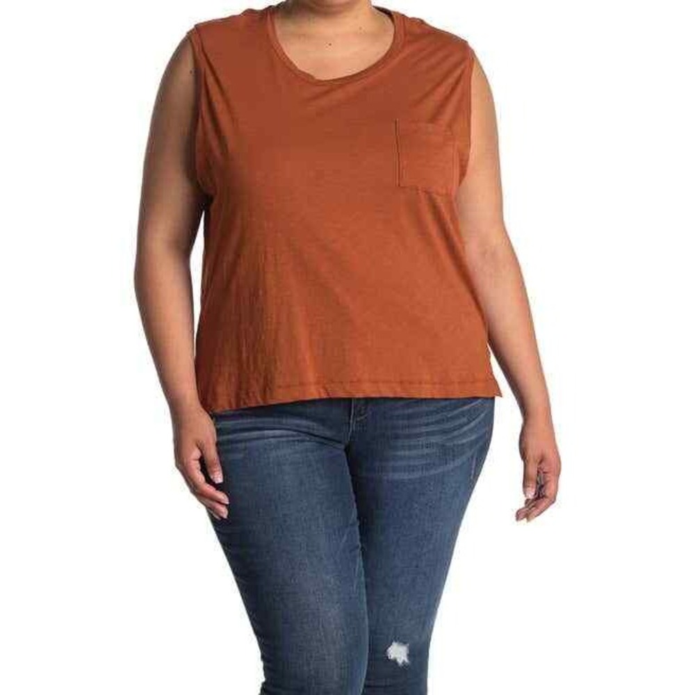 MADEWELL Pull-On Crew-Neck Pocket Slub Muscle Burnt Clay NEW Tank Top Women's 3X